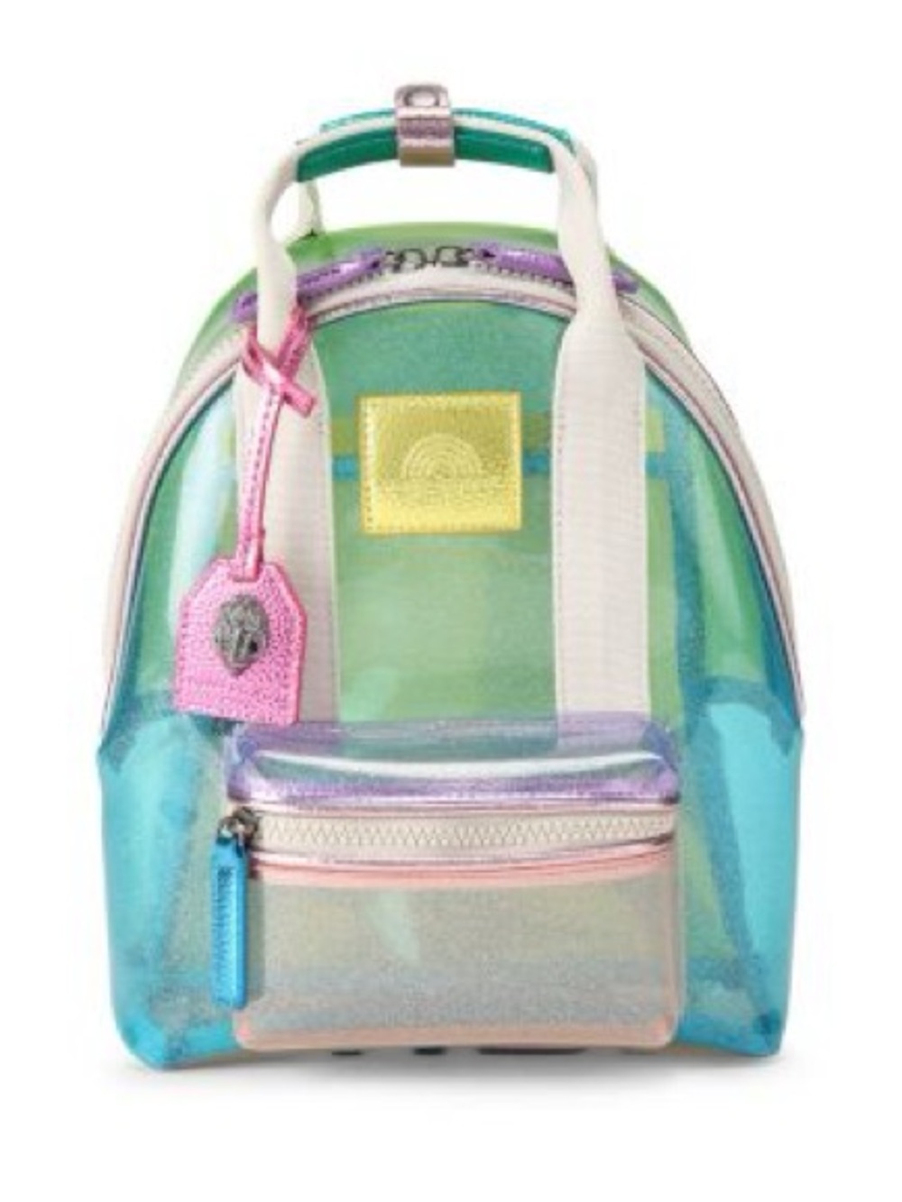NEW Kurt Geiger Small Southbank Vinyl Clear Iridescent Colorful Glitter Backpack